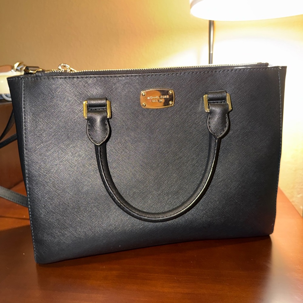 2016 Michael Kors Black Satchel With Gold Hardware